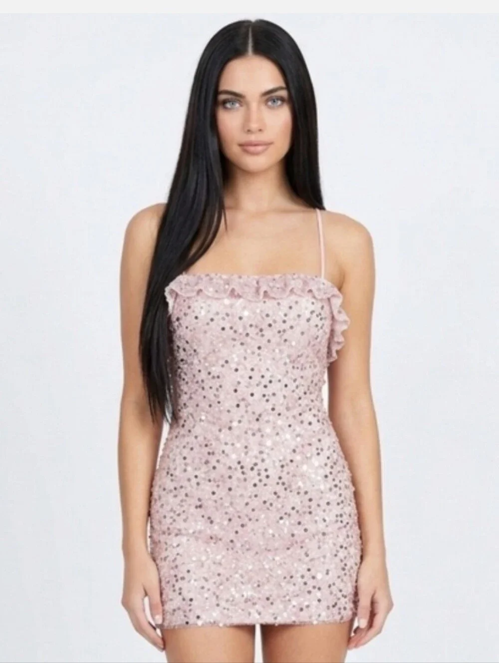NWT Lucy in the Sky Small Pink Sequin Mini Dress Y2K Party Homecoming Ruffle